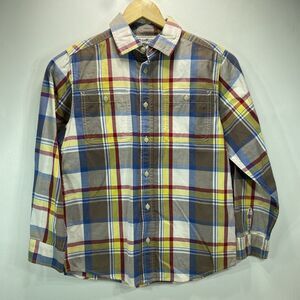 OshKosh B'gosh Boys Plaid Button Up Shirt Size 12 Long Sleeve Red Blue Cotton
